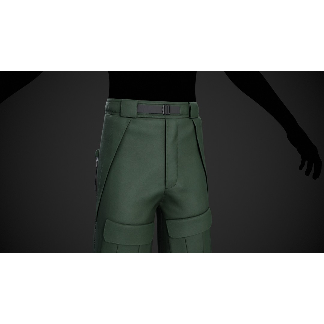 Green Snowboard Pants 3D Model – Low Poly PBR Game Asset, FBX, OBJ - View 8