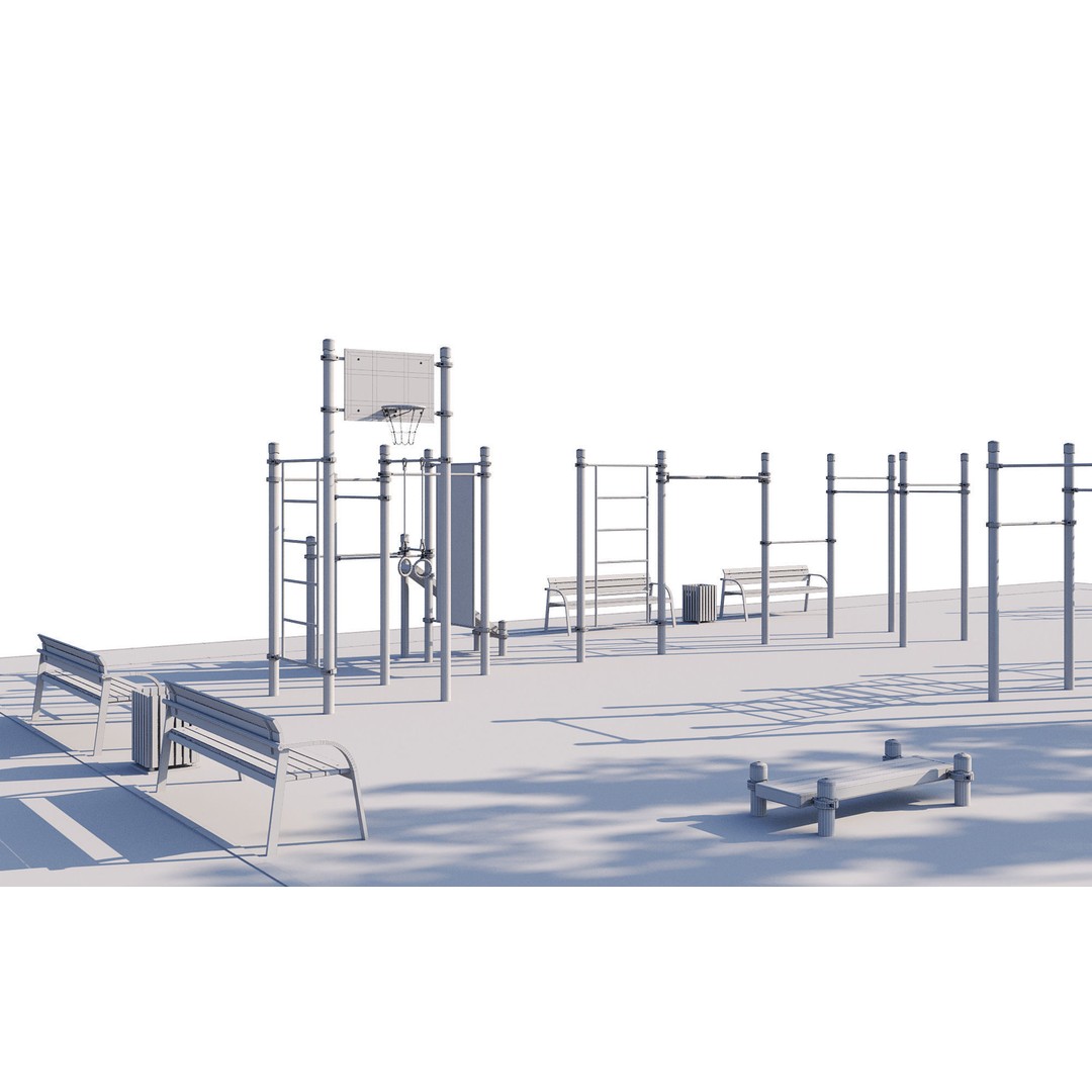 Sport Fitness Playground 3D Model – Outdoor Training Equipment, FBX