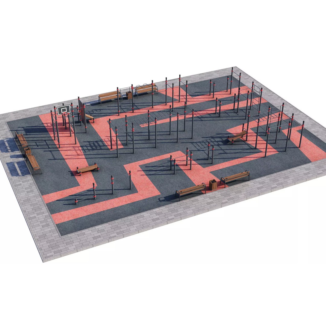 Sport Fitness Playground 3D Model – Outdoor Training Equipment, FBX - View 2