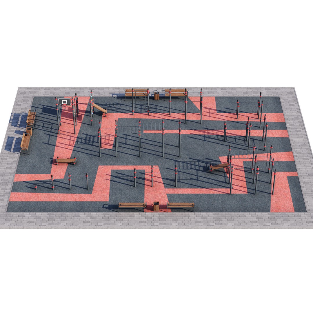 Sport Fitness Playground 3D Model – Outdoor Training Equipment, FBX - View 3
