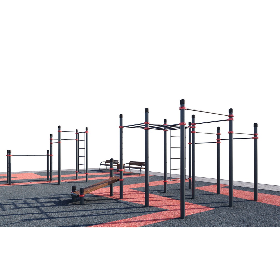 Sport Fitness Playground 3D Model – Outdoor Training Equipment, FBX - View 4