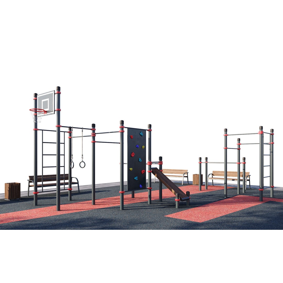 Sport Fitness Playground 3D Model – Outdoor Training Equipment, FBX - View 5