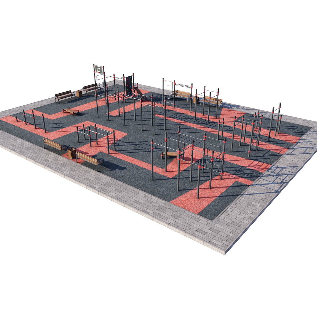 Sport Fitness Playground 3D Model – Outdoor Training Equipment, FBX - View 6