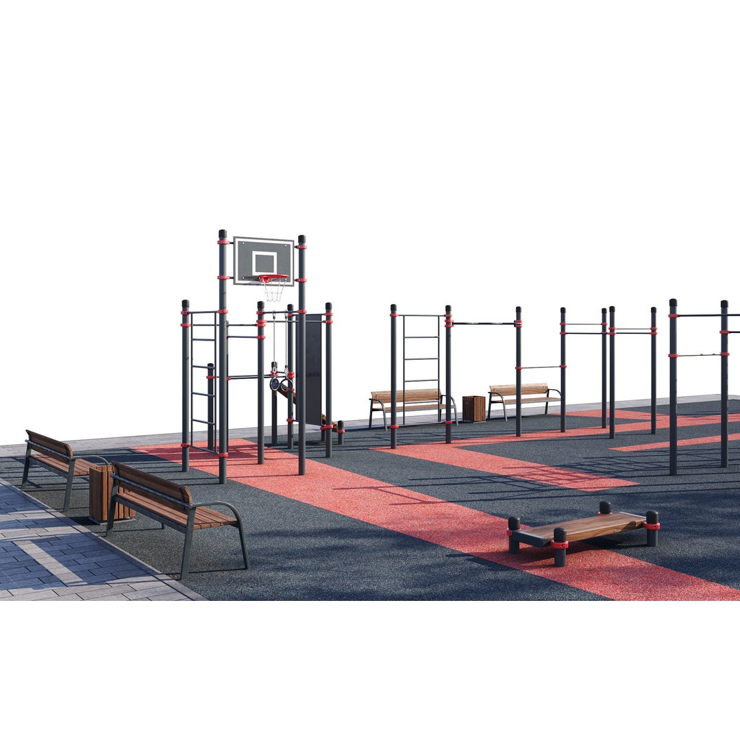 Sport Fitness Playground 3D Model – Outdoor Training Equipment, FBX - View 8