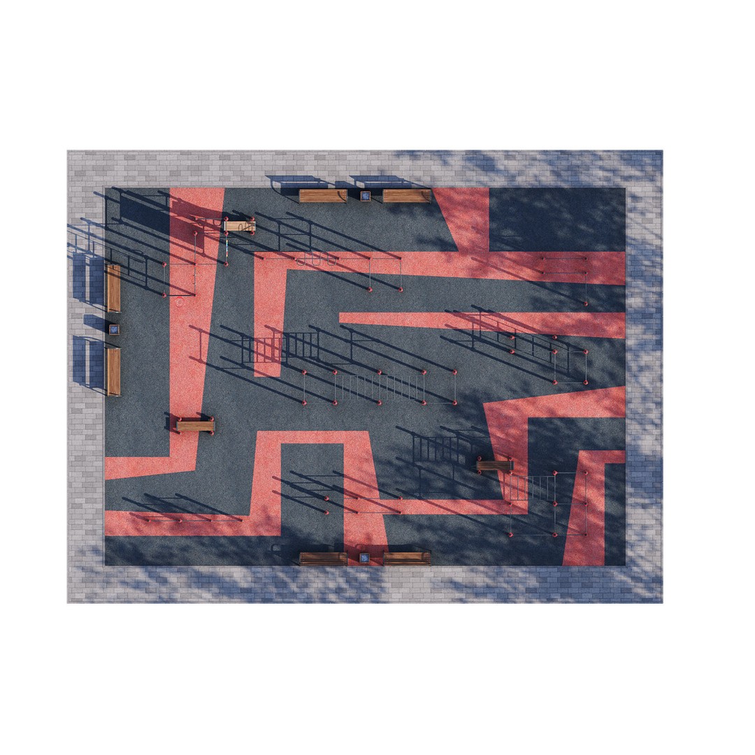 Sport Fitness Playground 3D Model – Outdoor Training Equipment, FBX - View 9