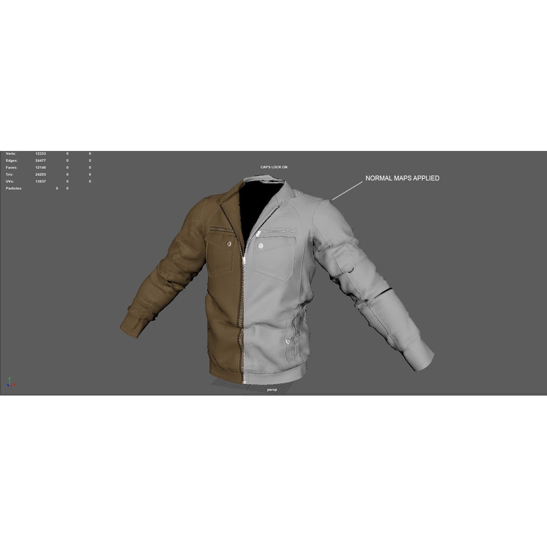 BOMBER Military Jacket 3D Model – High Poly PBR Game Asset, FBX, OBJ, Blender - View 14