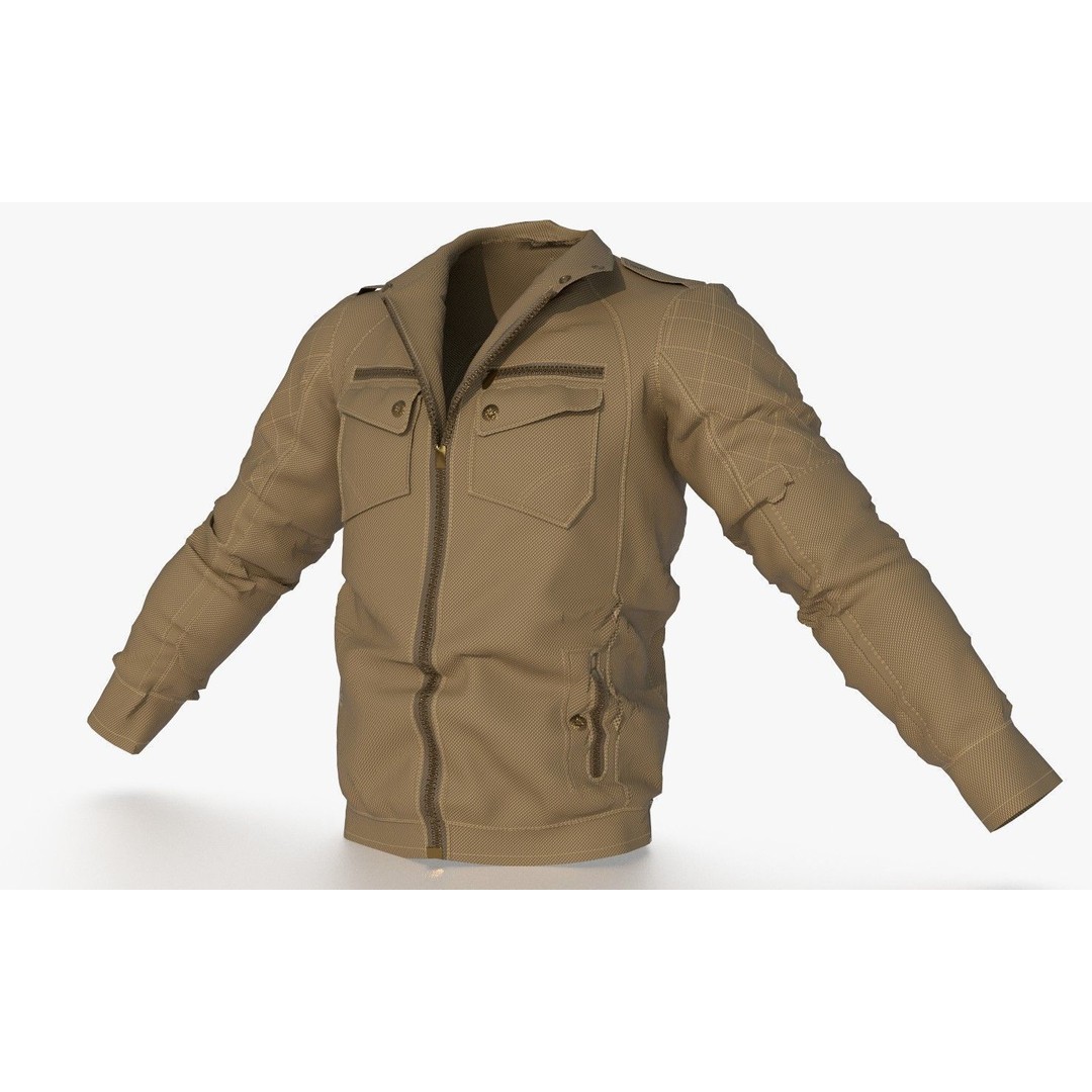 BOMBER Military Jacket 3D Model – High Poly PBR Game Asset, FBX, OBJ, Blender - View 3
