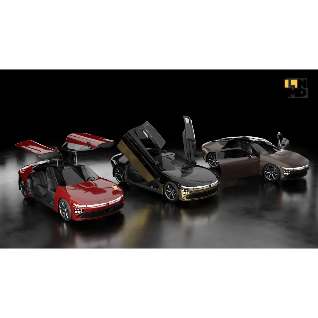Futuristic Cars 3D Model – Generic Design with Multiple Doors, FBX/OBJ - View 3