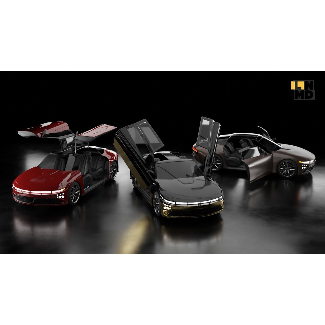 Futuristic Cars 3D Model – Generic Design with Multiple Doors, FBX/OBJ - View 4
