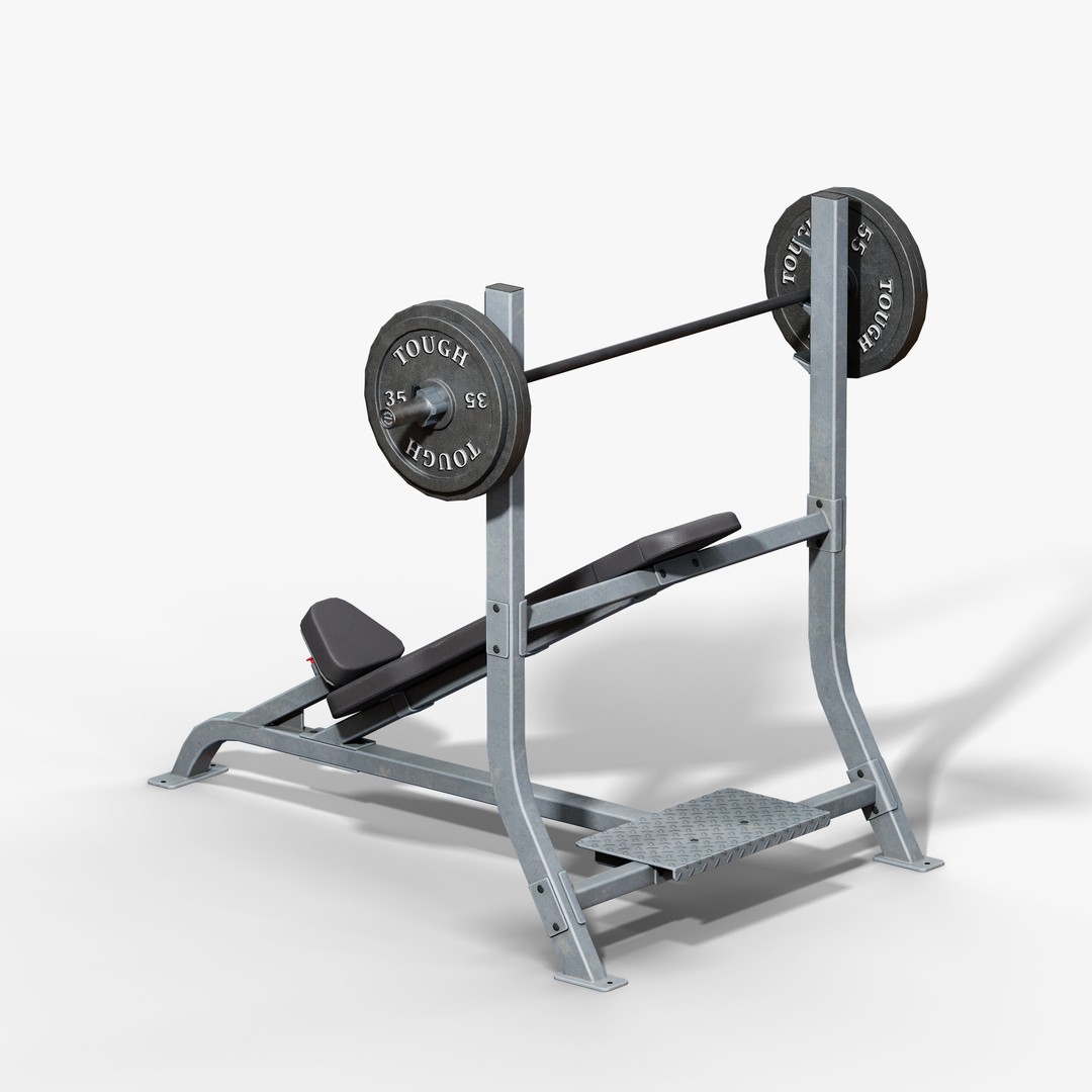 Incline Bench 3D Model – Low Poly Game Asset, FBX & OBJ Formats - View 10