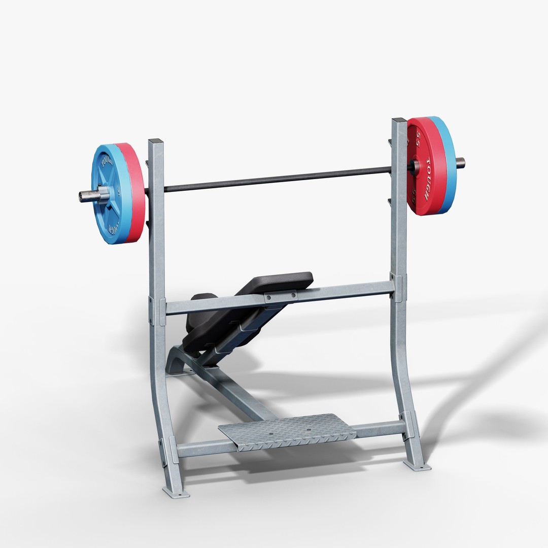 Incline Bench 3D Model – Low Poly Game Asset, FBX & OBJ Formats - View 11