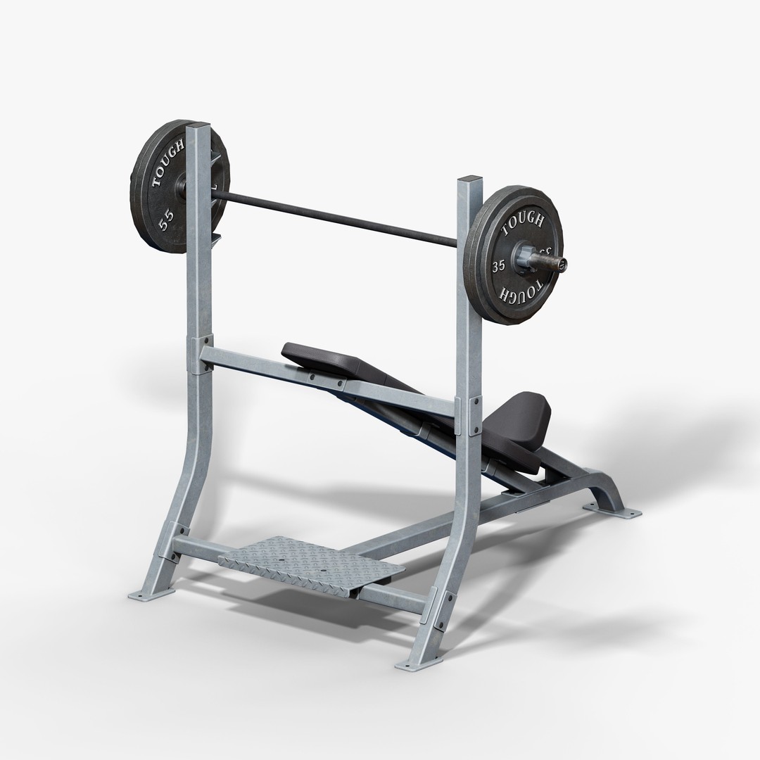 Incline Bench 3D Model – Low Poly Game Asset, FBX & OBJ Formats - View 13