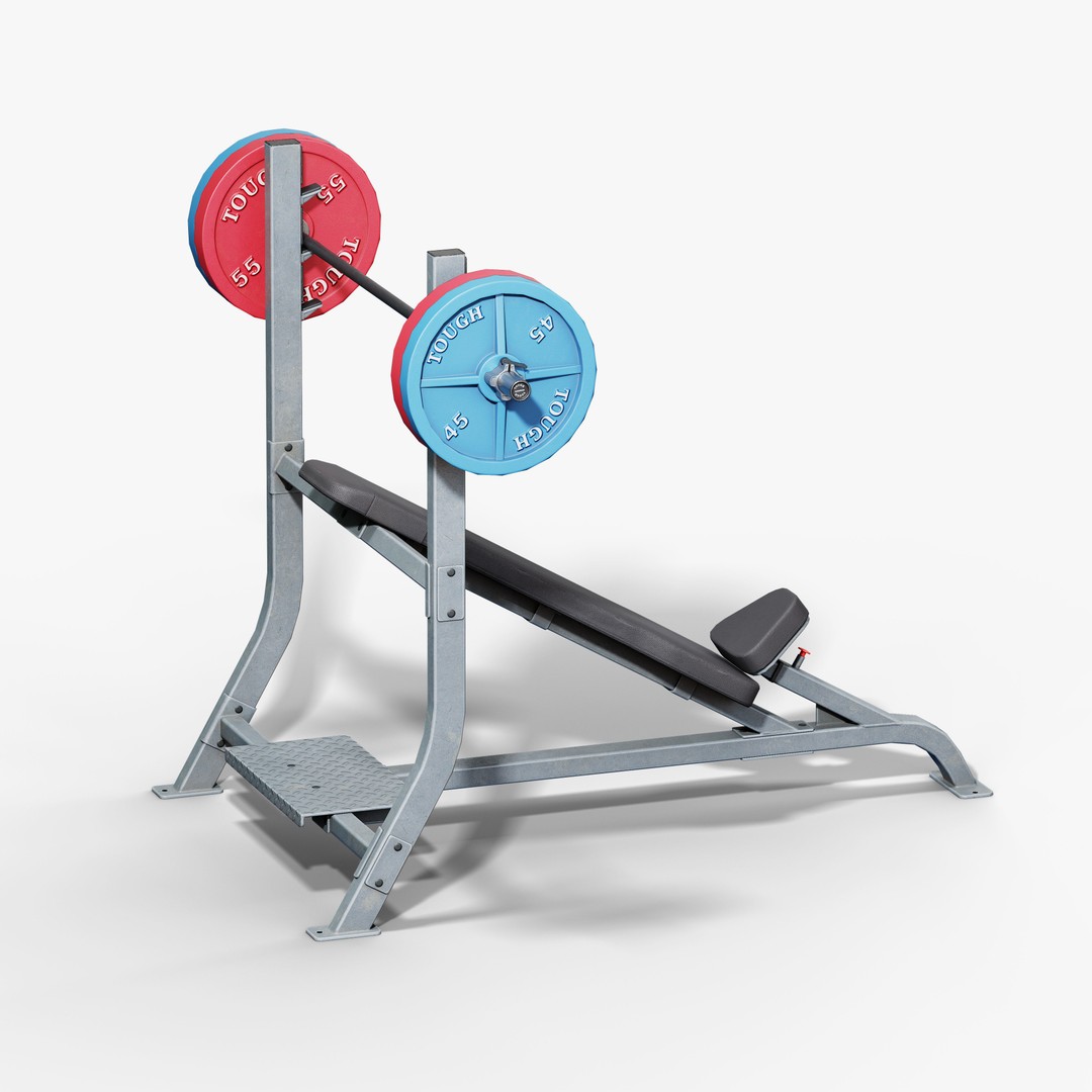 Incline Bench 3D Model – Low Poly Game Asset, FBX & OBJ Formats - View 14