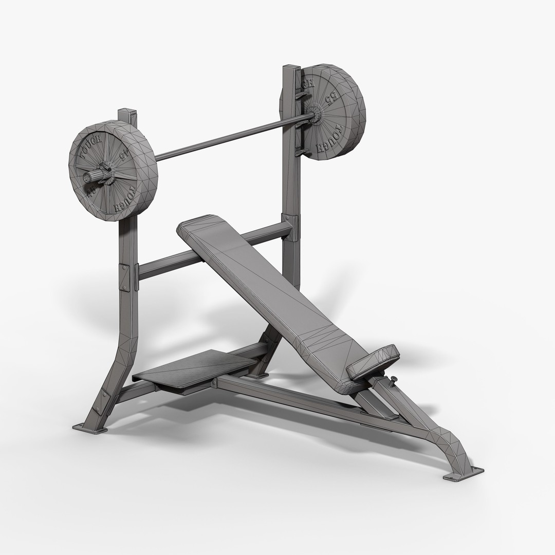 Incline Bench 3D Model – Low Poly Game Asset, FBX & OBJ Formats - View 16