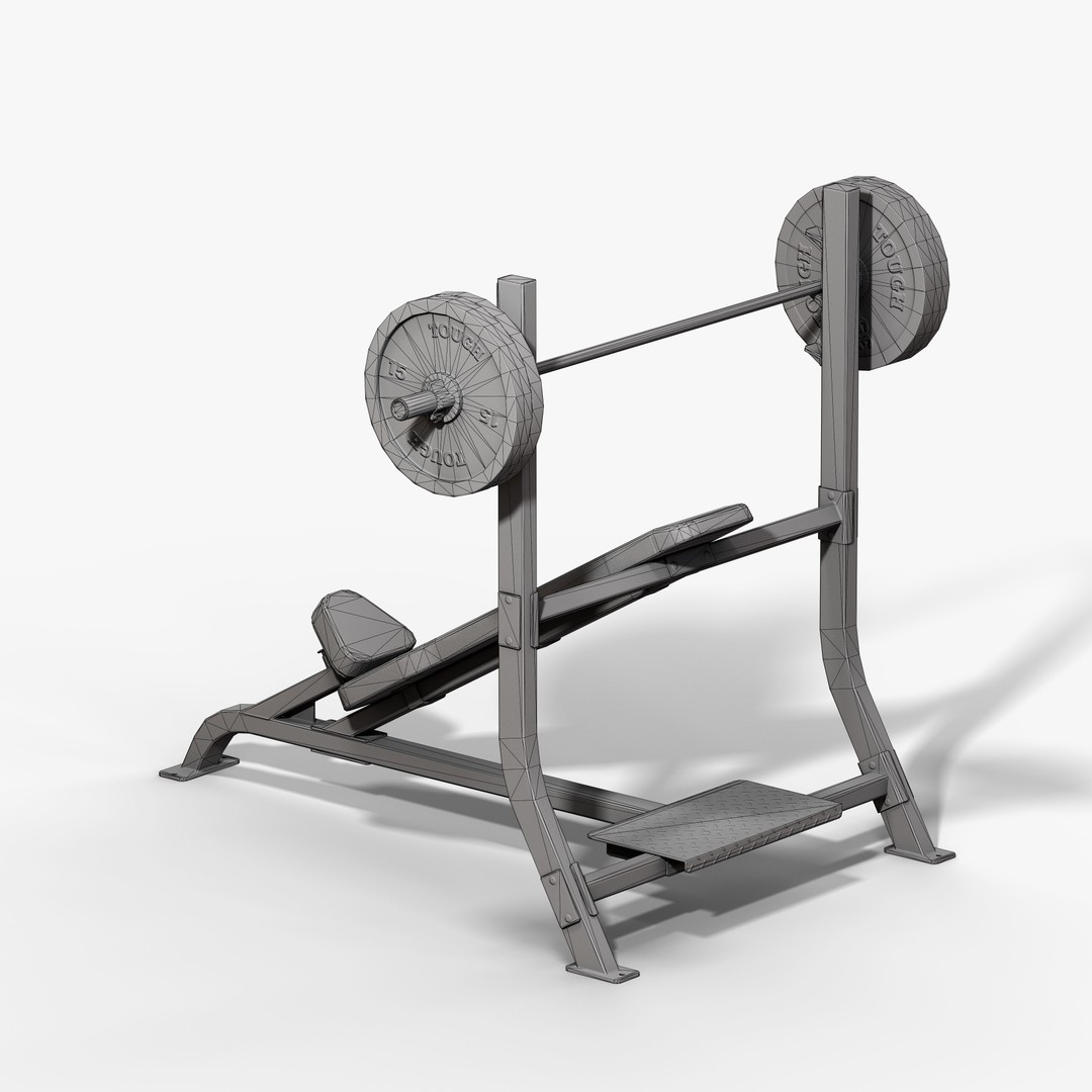 Incline Bench 3D Model – Low Poly Game Asset, FBX & OBJ Formats - View 17