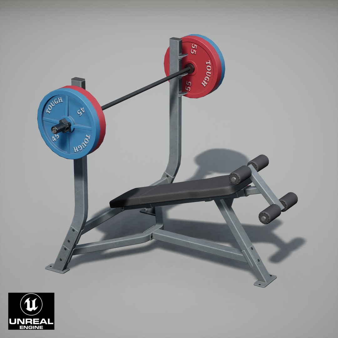 Incline Bench 3D Model – Low Poly Game Asset, FBX & OBJ Formats - View 18