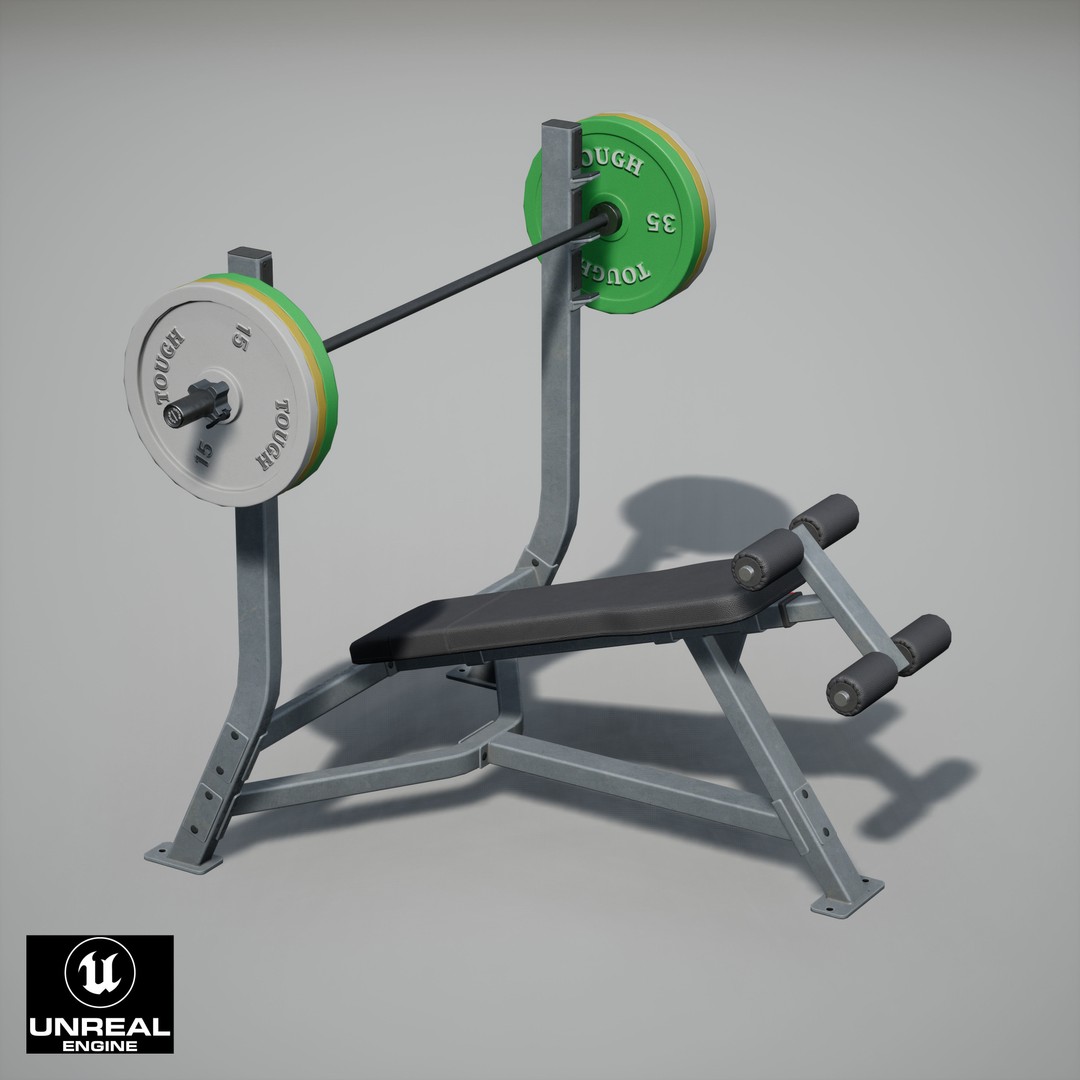 Incline Bench 3D Model – Low Poly Game Asset, FBX & OBJ Formats - View 19
