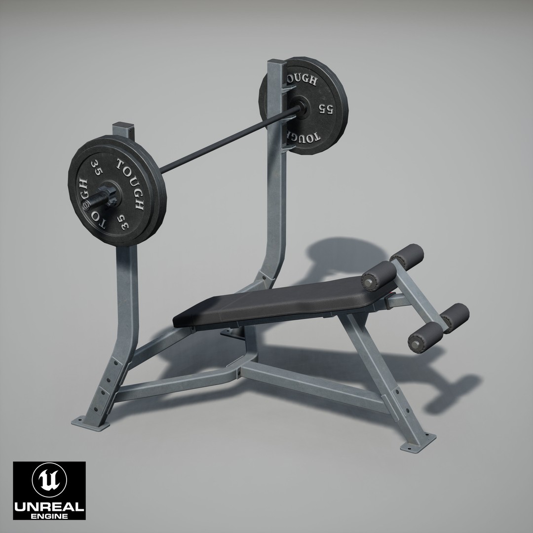 Incline Bench 3D Model – Low Poly Game Asset, FBX & OBJ Formats - View 20