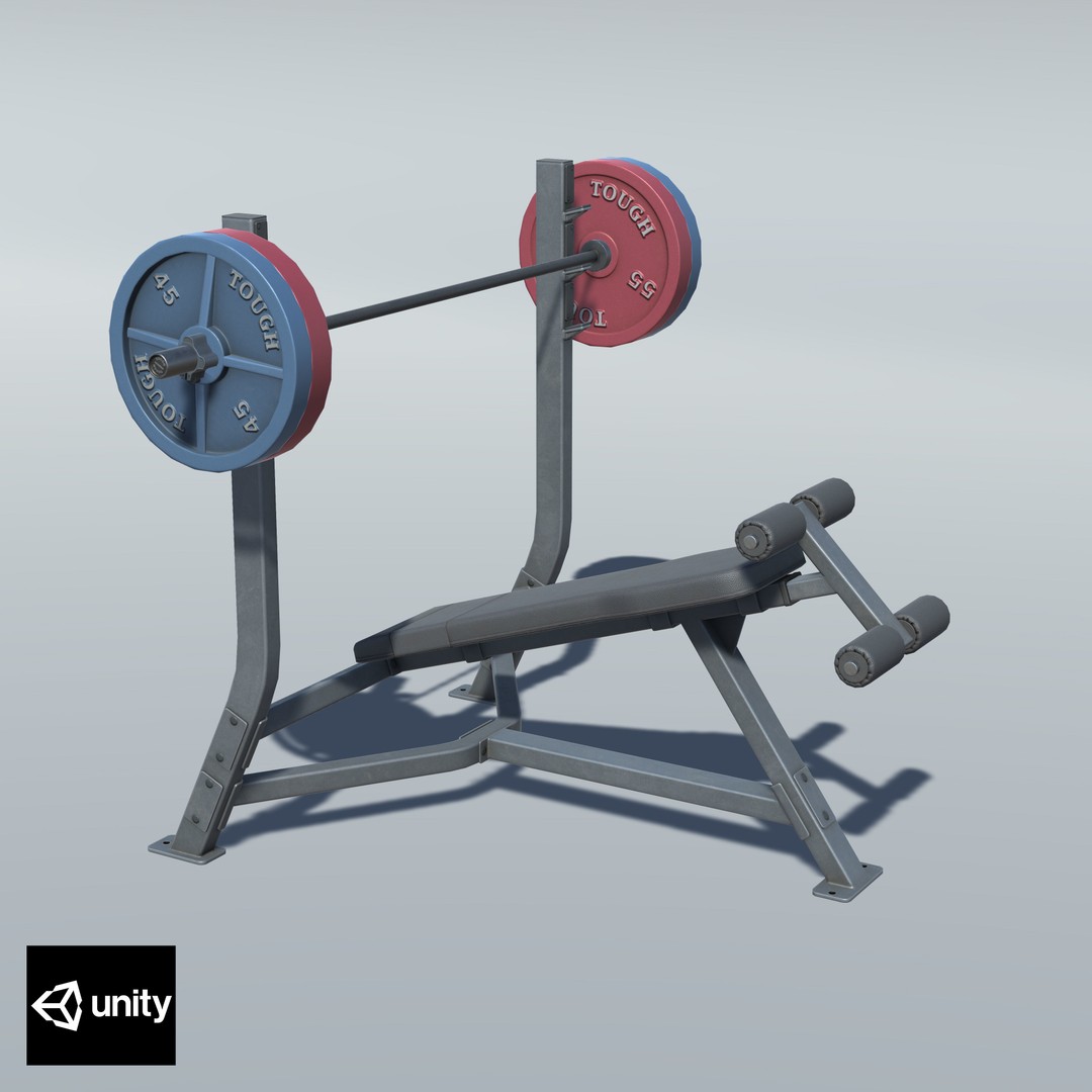 Incline Bench 3D Model – Low Poly Game Asset, FBX & OBJ Formats - View 21