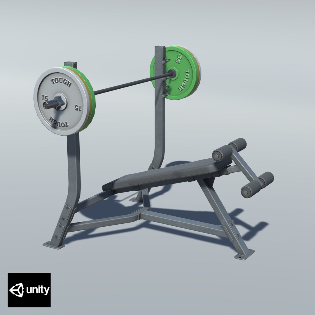 Incline Bench 3D Model – Low Poly Game Asset, FBX & OBJ Formats - View 22