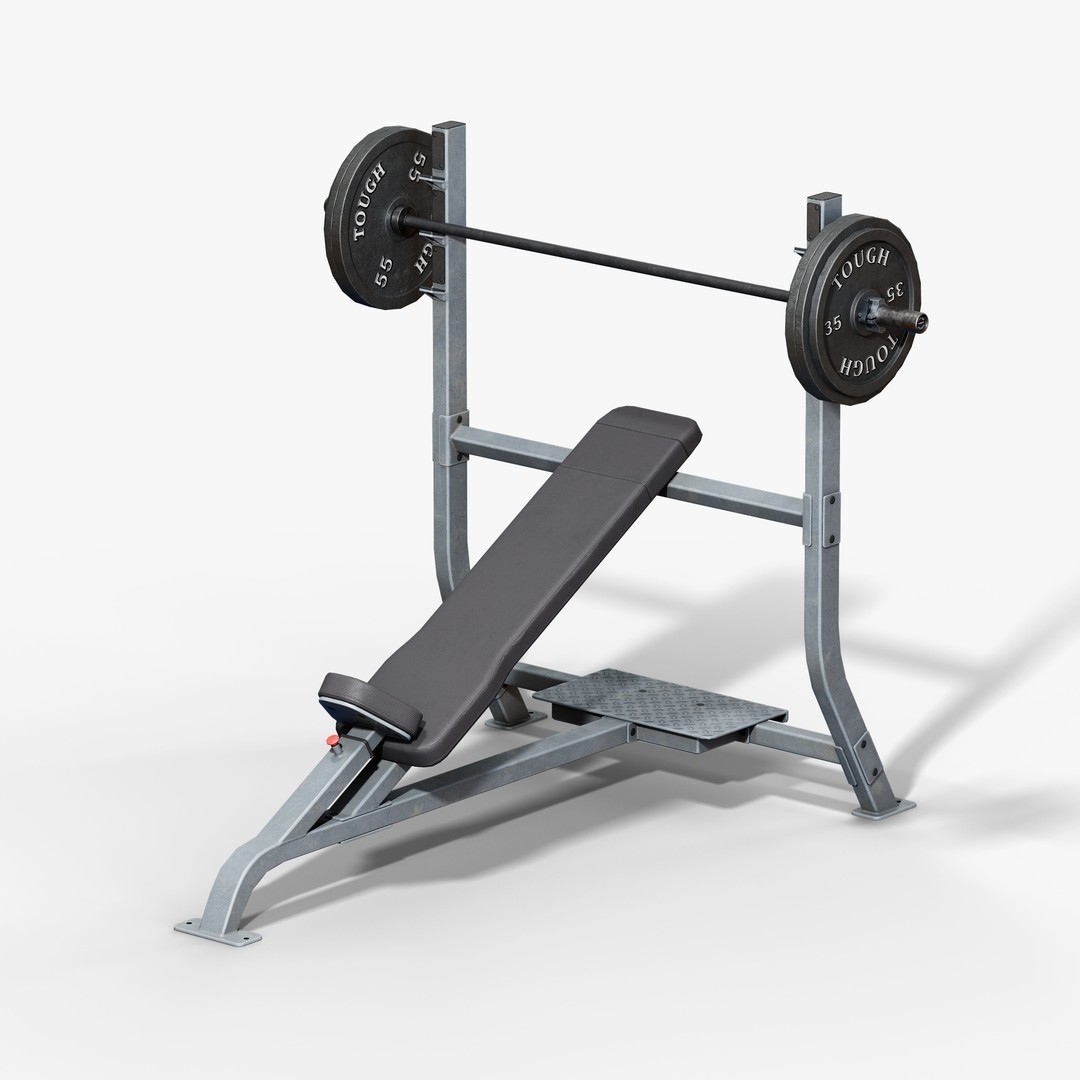 Incline Bench 3D Model – Low Poly Game Asset, FBX & OBJ Formats - View 7