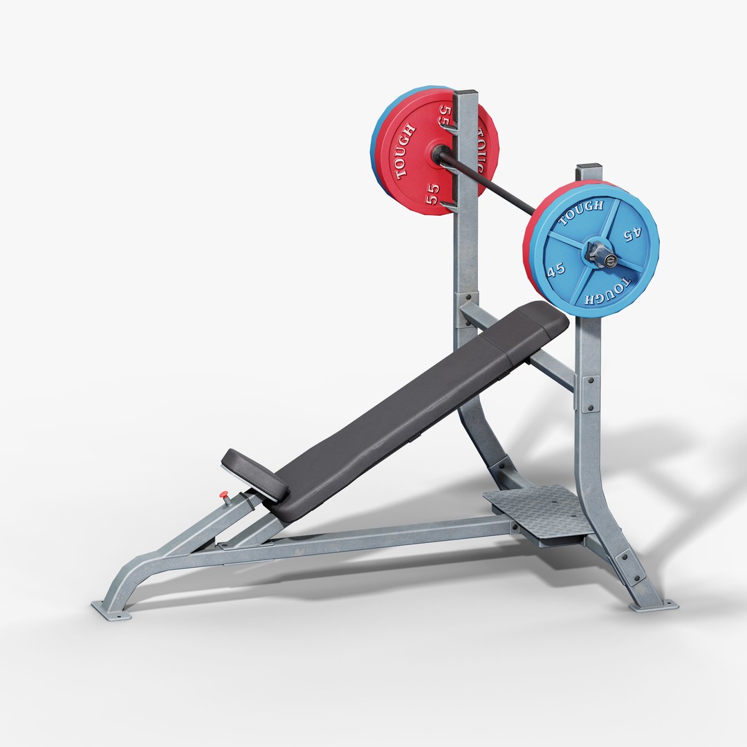 Incline Bench 3D Model – Low Poly Game Asset, FBX & OBJ Formats - View 8