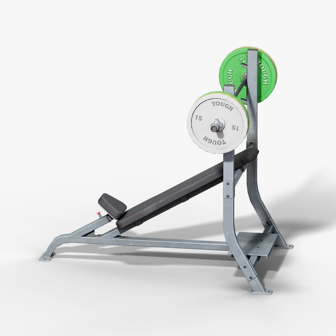 Incline Bench 3D Model – Low Poly Game Asset, FBX & OBJ Formats - View 9