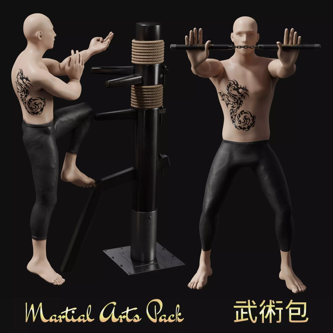 Martial Arts Training Pack 3D Model – Low Poly Game Ready Assets, FBX - View 2