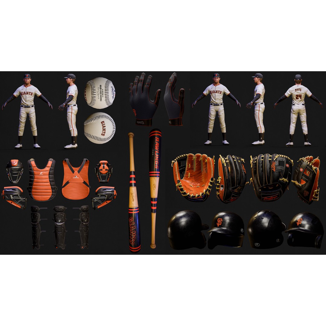 San Francisco Giants Character 3D Model – Low Poly Rigged Baseball Asset, FBX - View 3