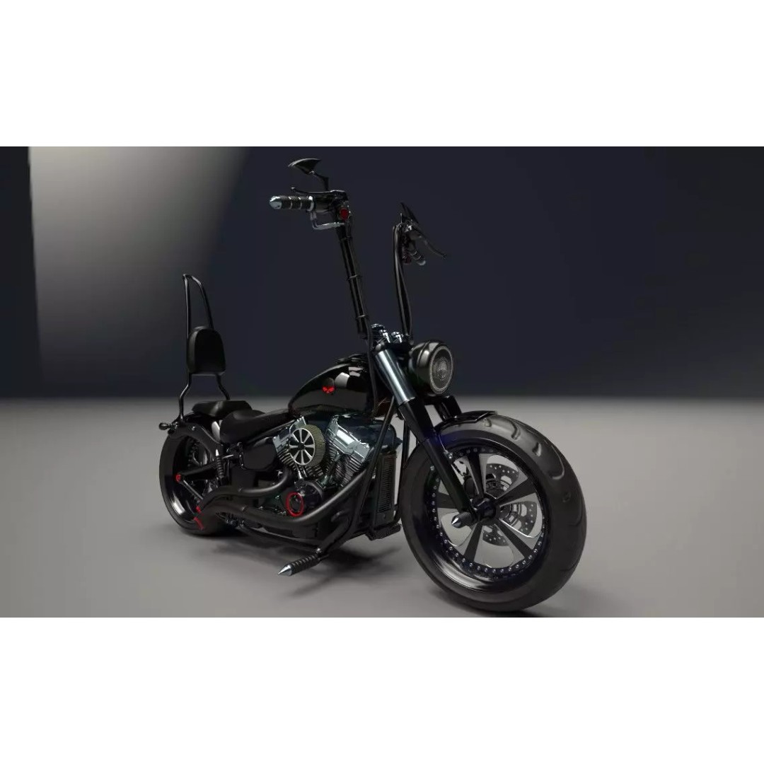 Custom Skull Motorcycle 3D Model – Aggressive Design, FBX, PBR - View 3