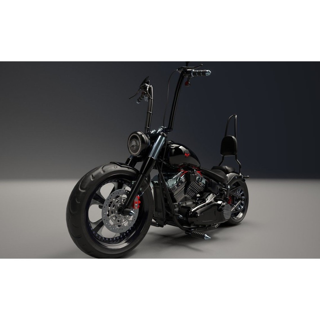 Custom Skull Motorcycle 3D Model – Aggressive Design, FBX, PBR - View 4