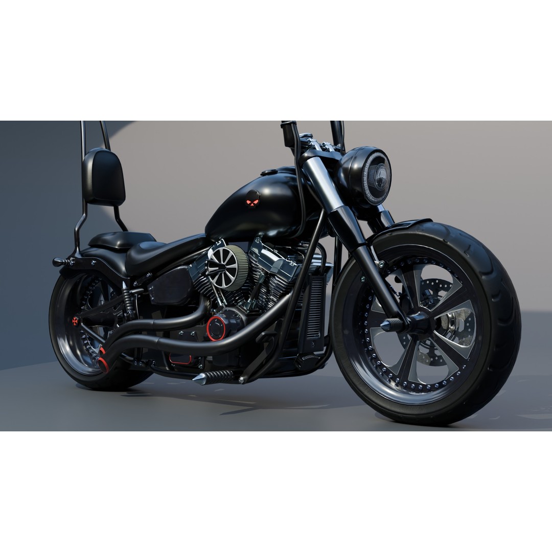 Custom Skull Motorcycle 3D Model – Aggressive Design, FBX, PBR - View 6