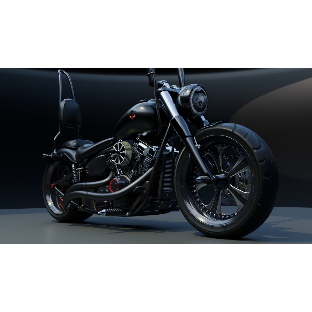 Custom Skull Motorcycle 3D Model – Aggressive Design, FBX, PBR - View 9