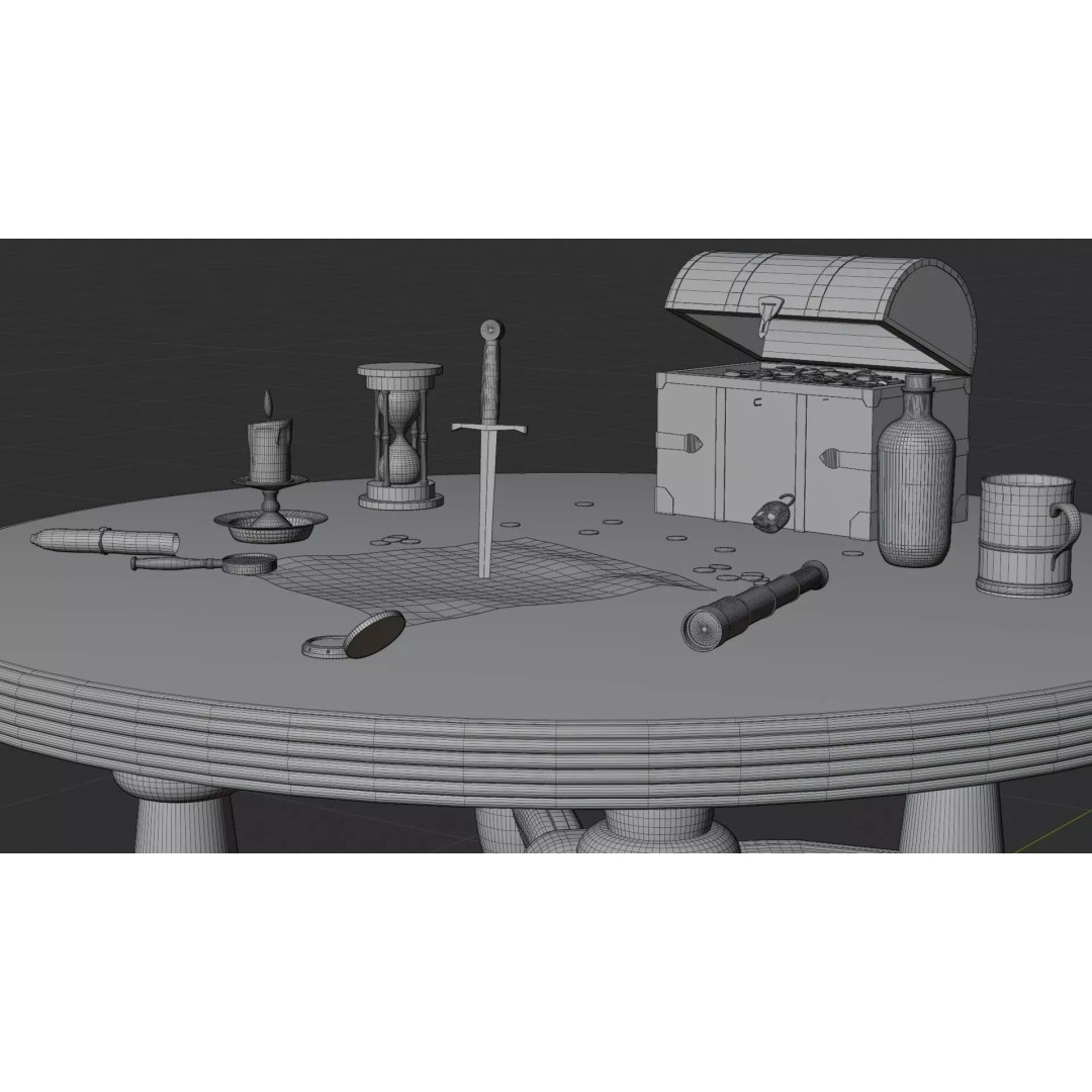Pirate Table 3D Model – Blender Scene with Treasure Props