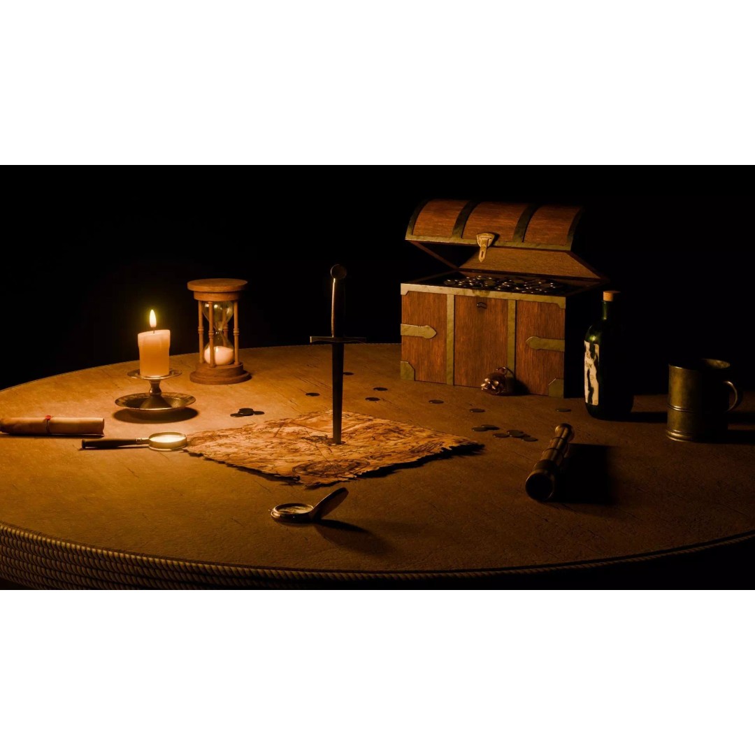 Pirate Table 3D Model – Blender Scene with Treasure Props - View 10