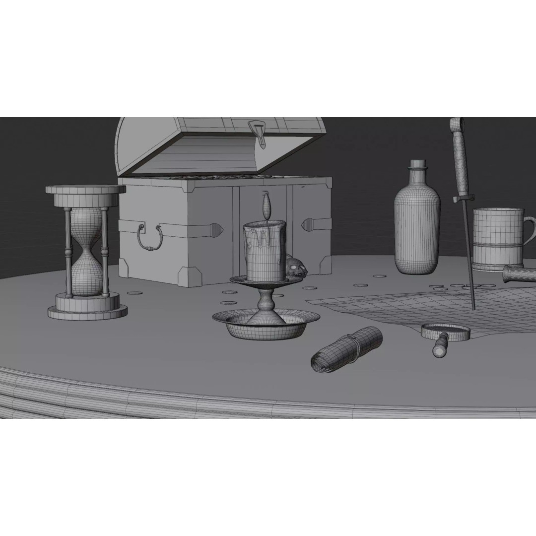 Pirate Table 3D Model – Blender Scene with Treasure Props - View 19