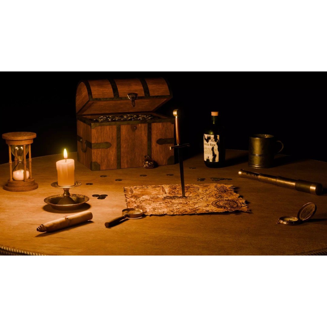 Pirate Table 3D Model – Blender Scene with Treasure Props - View 2