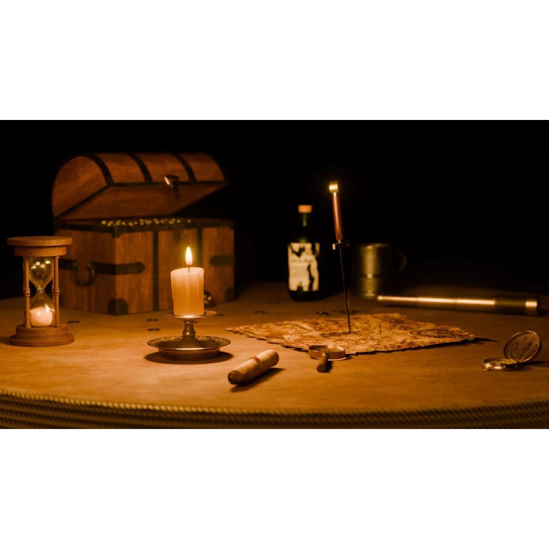 Pirate Table 3D Model – Blender Scene with Treasure Props - View 9