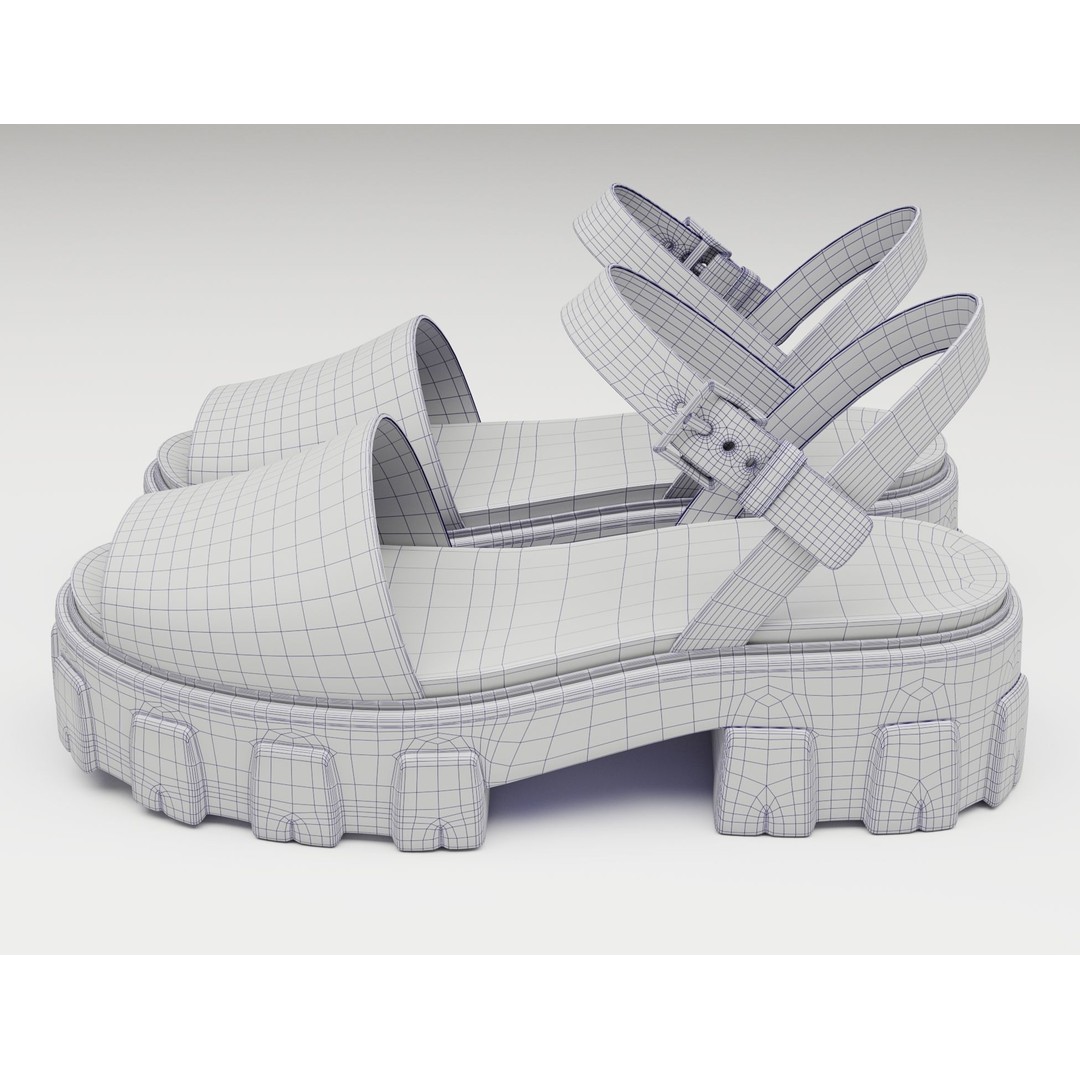 Monolith Platform Sandals 3D Model – Low Poly Game Ready Footwear, FBX
