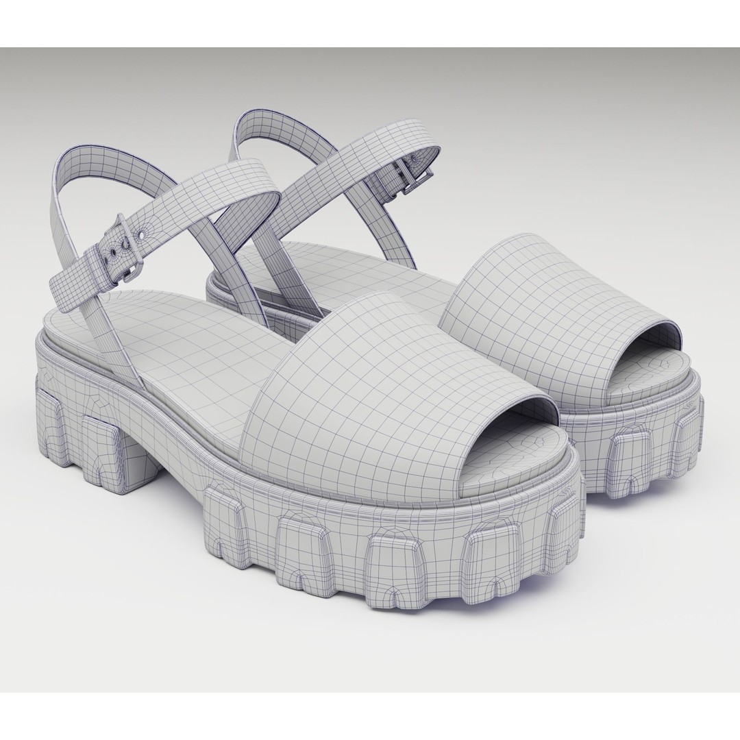 Monolith Platform Sandals 3D Model – Low Poly Game Ready Footwear, FBX - View 10