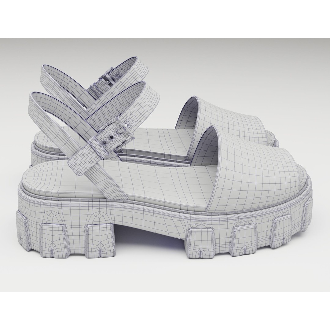 Monolith Platform Sandals 3D Model – Low Poly Game Ready Footwear, FBX - View 11