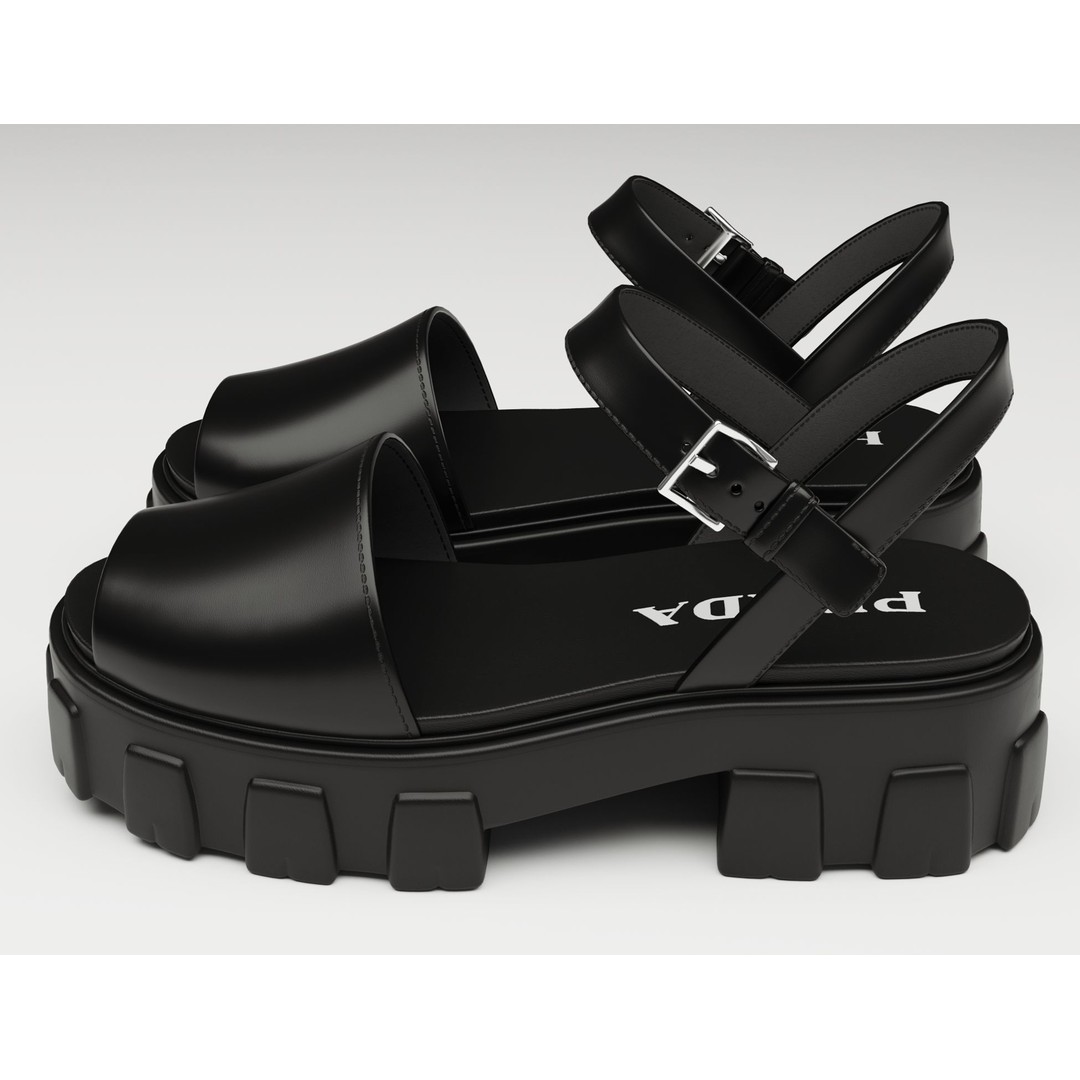 Monolith Platform Sandals 3D Model – Low Poly Game Ready Footwear, FBX - View 9