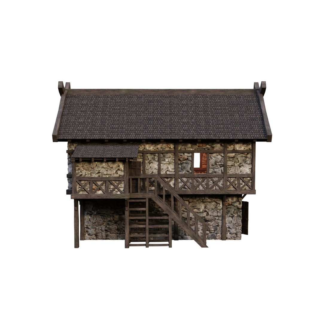Old Medieval Building House 3D Model – Low Poly Game Ready, FBX/OBJ/Blender - View 10