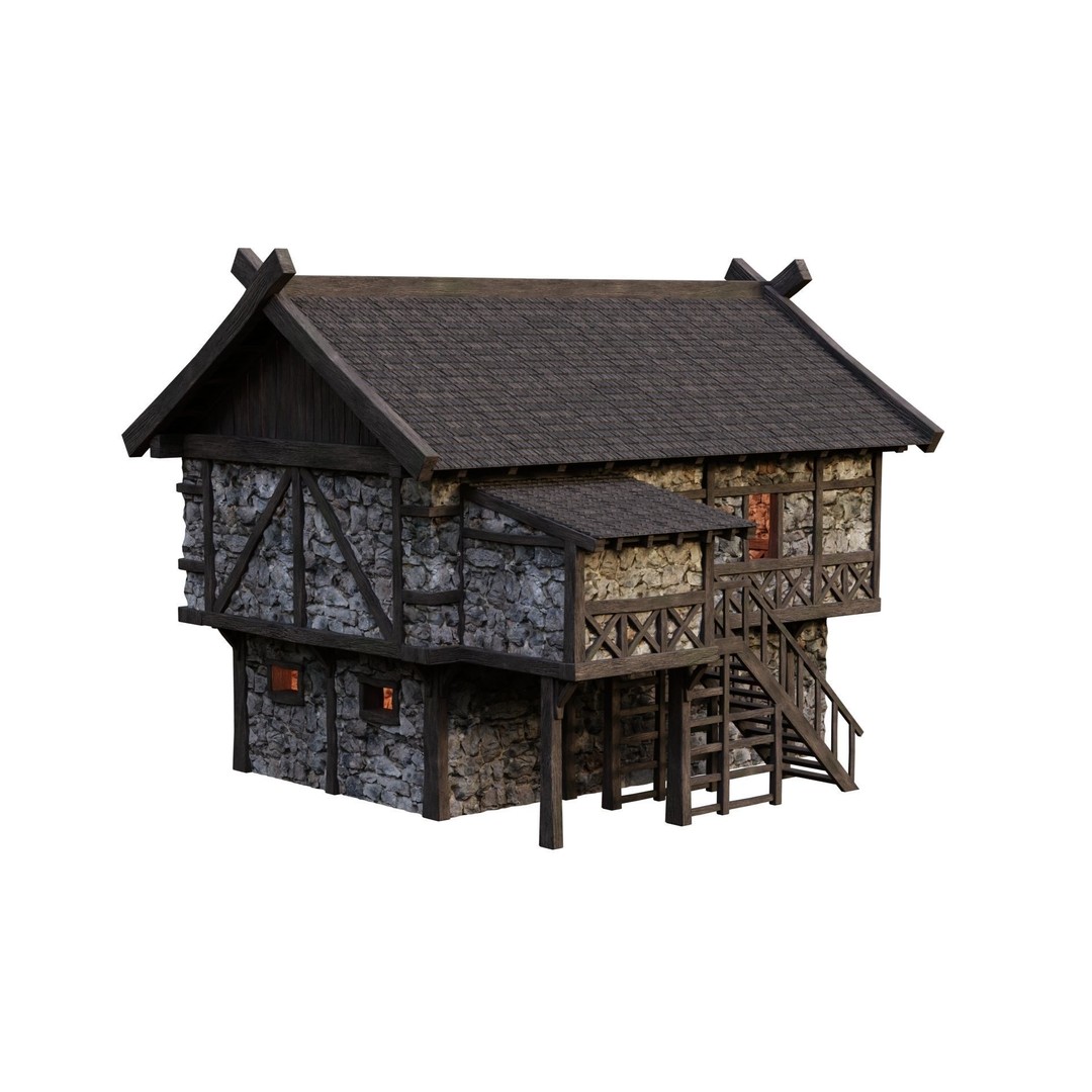 Old Medieval Building House 3D Model – Low Poly Game Ready, FBX/OBJ/Blender - View 13