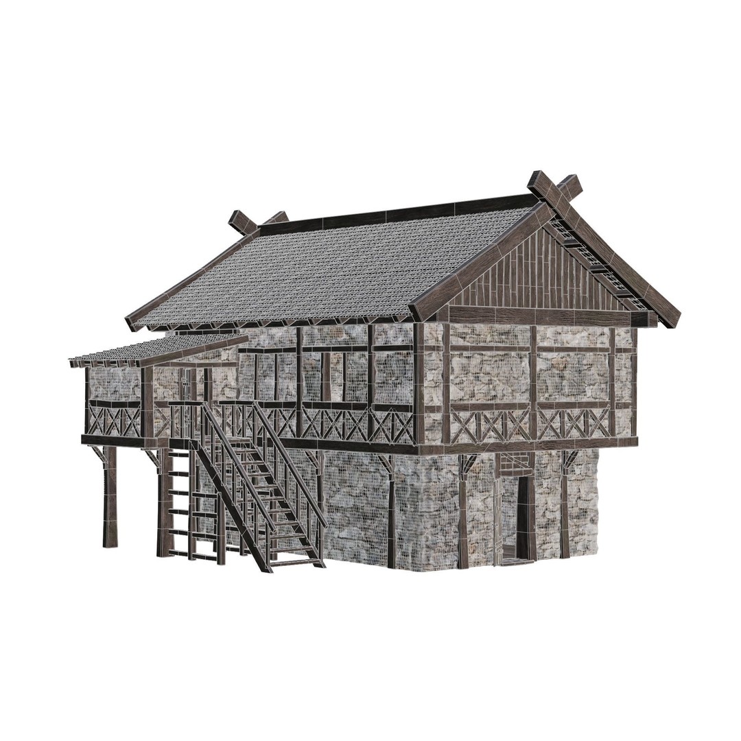 Old Medieval Building House 3D Model – Low Poly Game Ready, FBX/OBJ/Blender - View 7