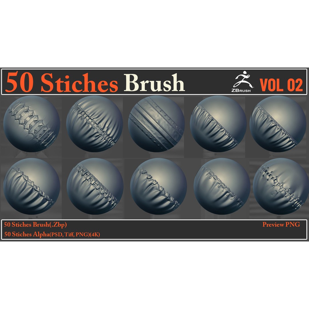 50 Stitches Brush-Alpha VOL02 3D Model – Seamless Textures for ZBrush & More - View 4