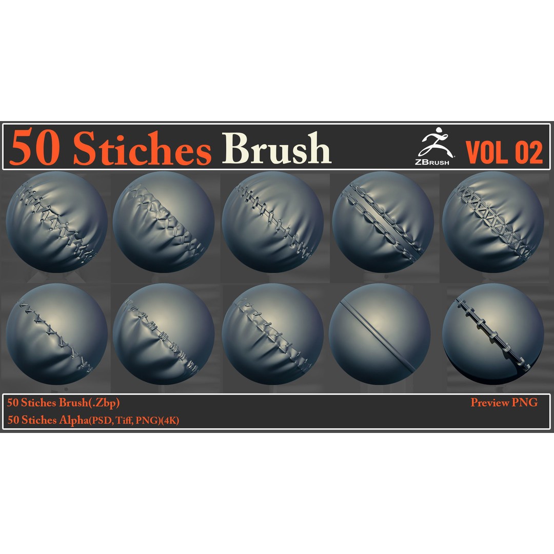 50 Stitches Brush-Alpha VOL02 3D Model – Seamless Textures for ZBrush & More - View 5