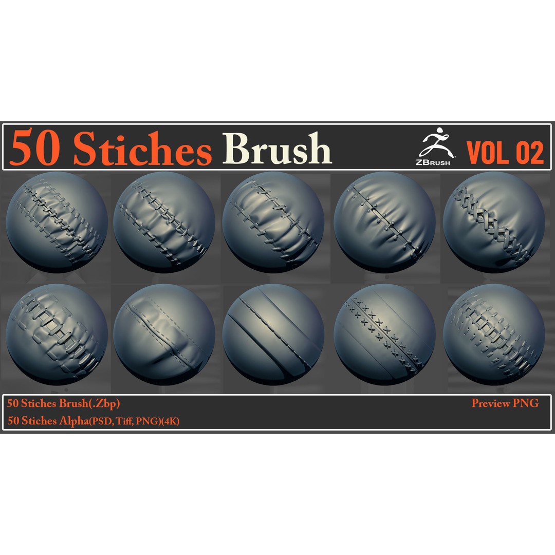 50 Stitches Brush-Alpha VOL02 3D Model – Seamless Textures for ZBrush & More - View 6
