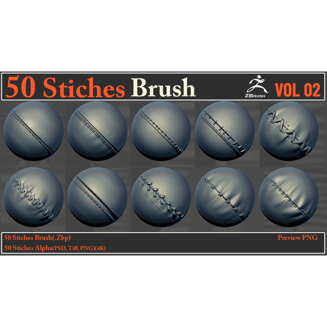 50 Stitches Brush-Alpha VOL02 3D Model – Seamless Textures for ZBrush & More - View 7