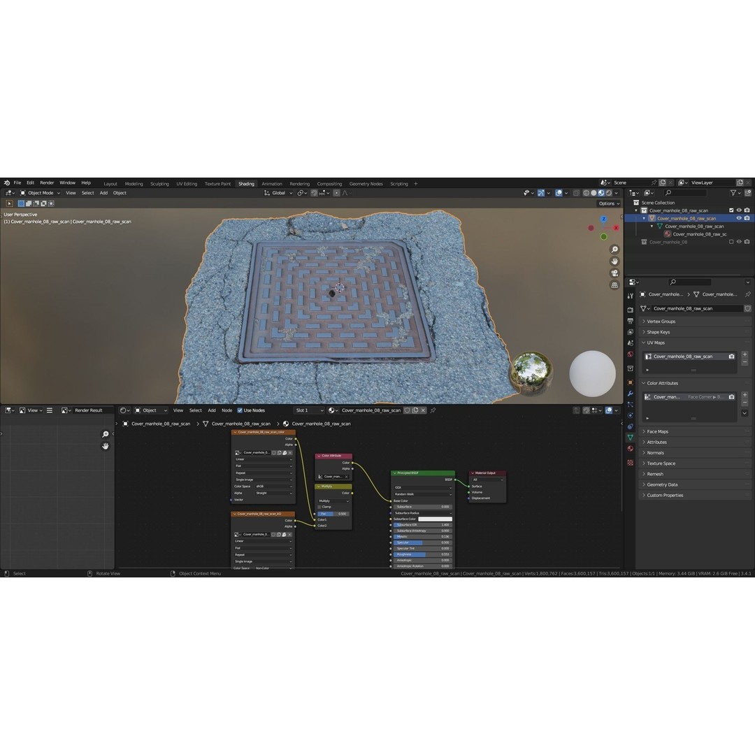 Manhole Cover 3D Model – Photorealistic Raw Scan, PBR Textures, FBX